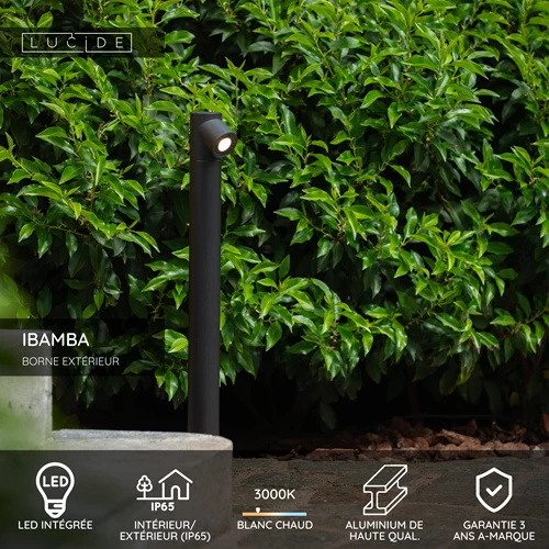 Lucide IBAMBA - Borne extérieur - LED - 1x6W 3000K - IP65 - Noir - USP